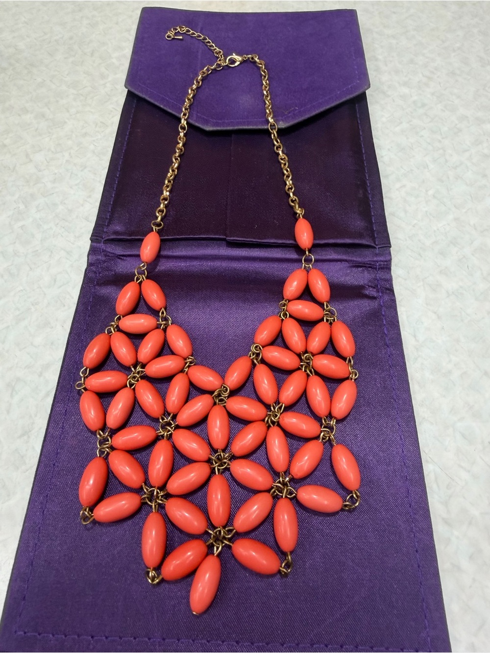 Coral Statement Bib Necklace with Antique Gold Chain